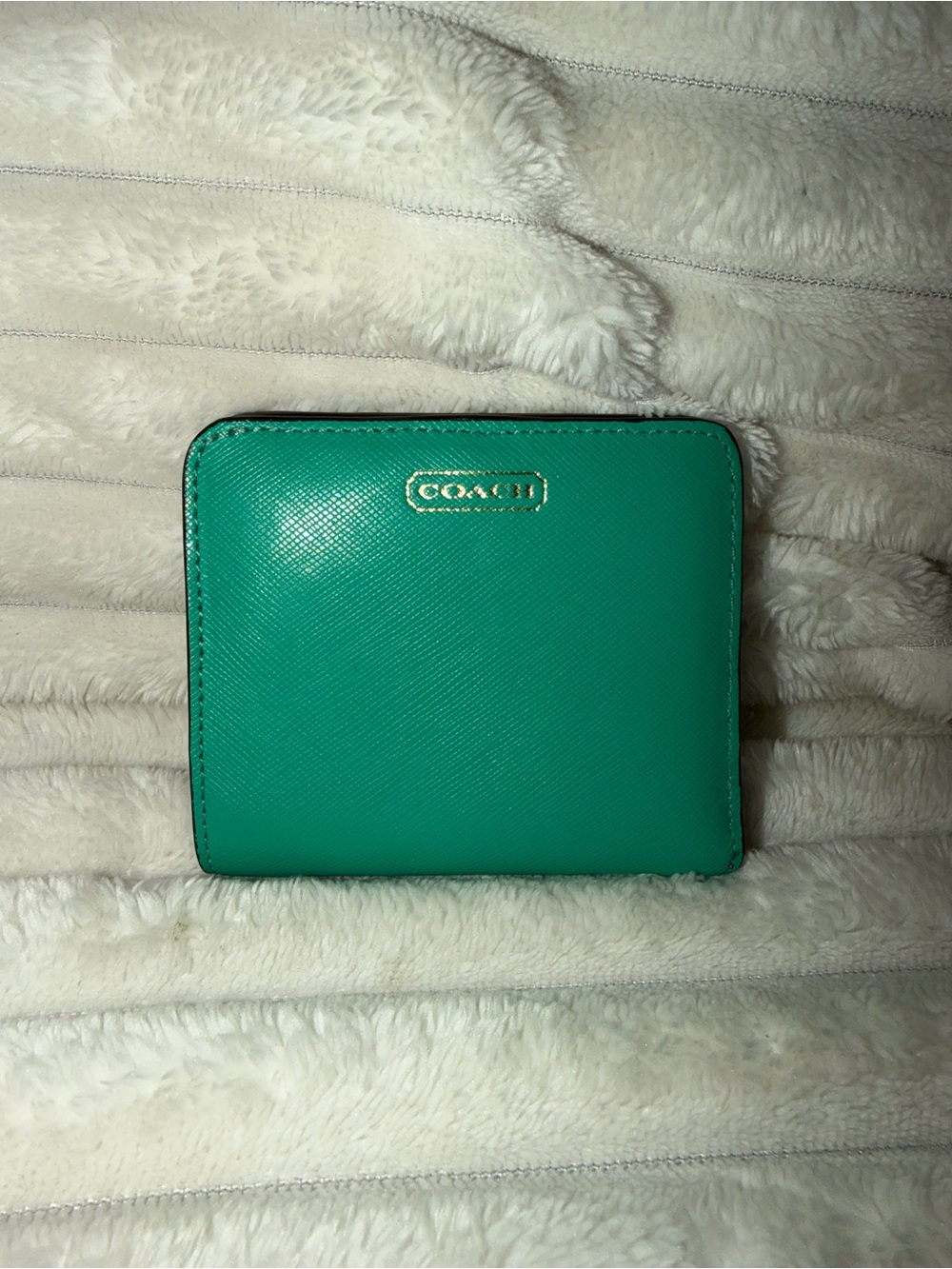 COACH Teal Saffiano Zip Around Wallet
